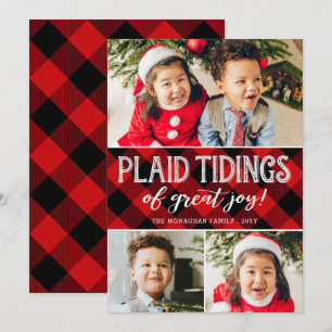 Plaid Tidings   3 Photo   Red Collage Christmas Holiday Card