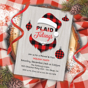 Plaid Tidings Flannel Santa Claus Christmas Party Invitation