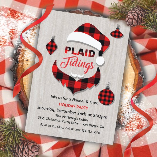 Plaid Tidings Flannel Santa Claus Christmas Party Invitation (Creator Uploaded)