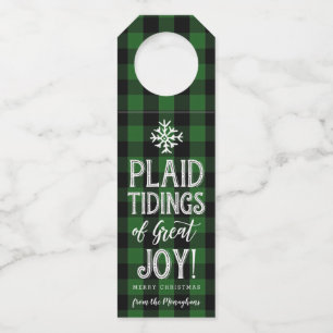 Plaid Tidings   Green    Personalised Holiday Bottle Tag