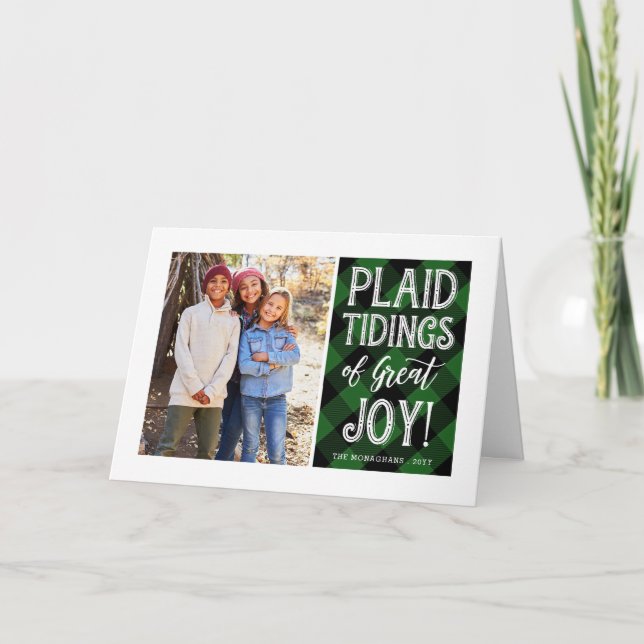 Plaid Tidings | Green | Photo Holiday Card (Front)