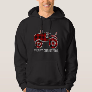 Plaid Tractor Christmas Pajama Cool Farm Farming X Hoodie