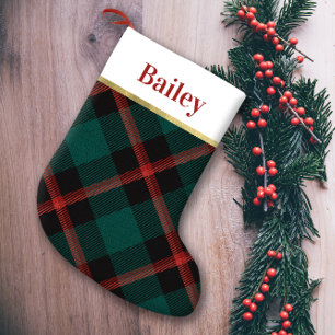 Plaid Tradition Red and Green Personalised  Small Christmas Stocking
