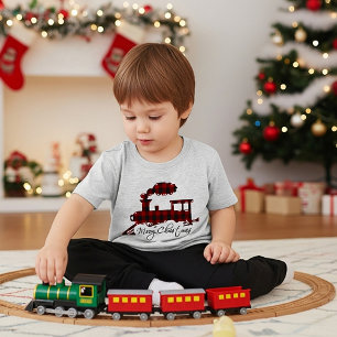 Plaid train Merry Christmas Toddler T-Shirt