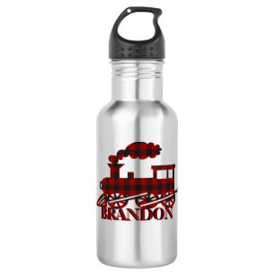 Plaid train personalised  532 ml water bottle