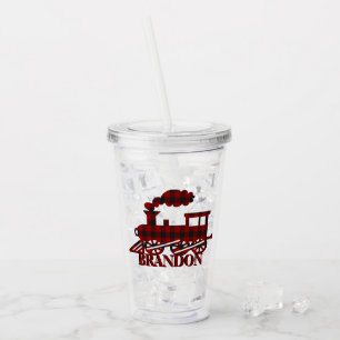 Plaid train personalised acrylic tumbler