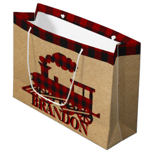 Plaid train personalised  large gift bag