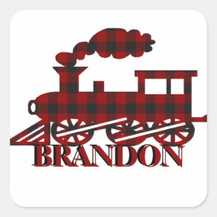 Plaid train personalised  square sticker