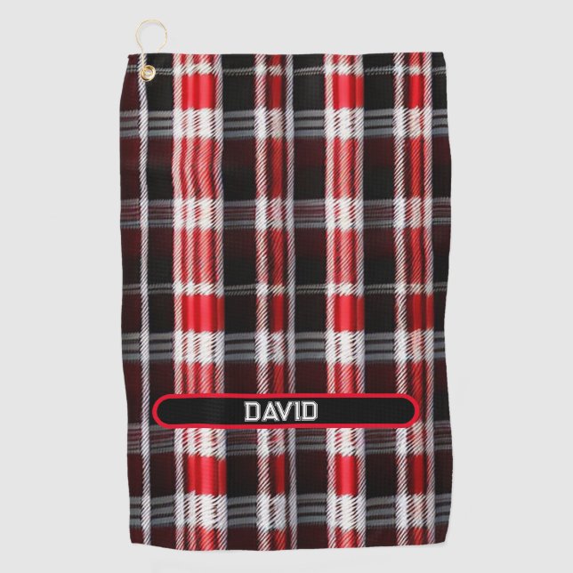 Plaid Trendy Abstract Red Black Collection Golf Towel (Front)