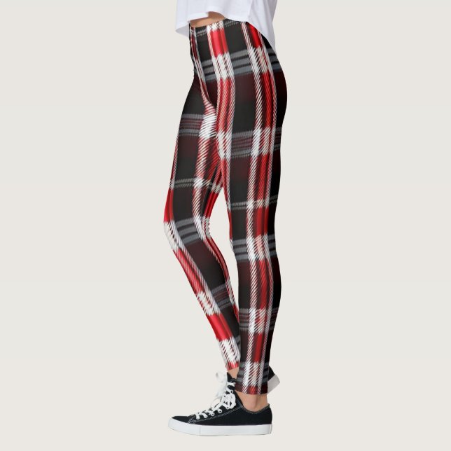 Plaid Trendy Abstract Red Black Collection Leggings (Left)