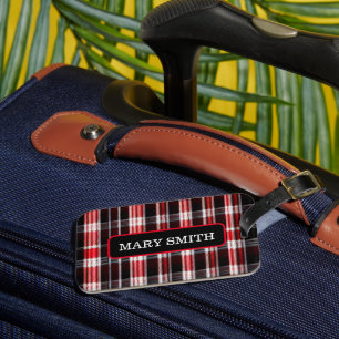Plaid Trendy Abstract Red Black Collection Luggage Tag
