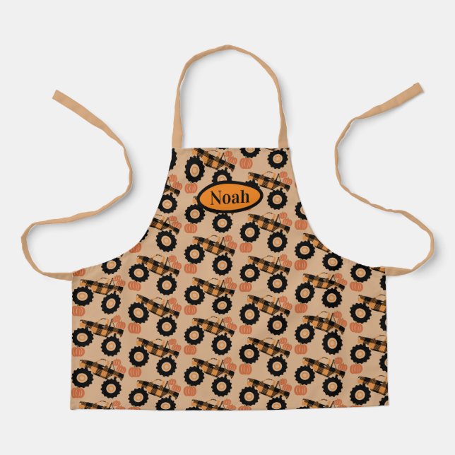 Plaid Truck And Pumpkins All-Over Print Apron (Front)