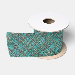 Plaid Turquoise And Bronze Satin Ribbon