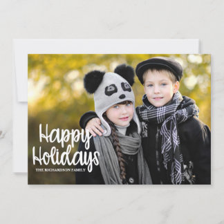 Plaid Typography Big Photo Holiday Flat Card