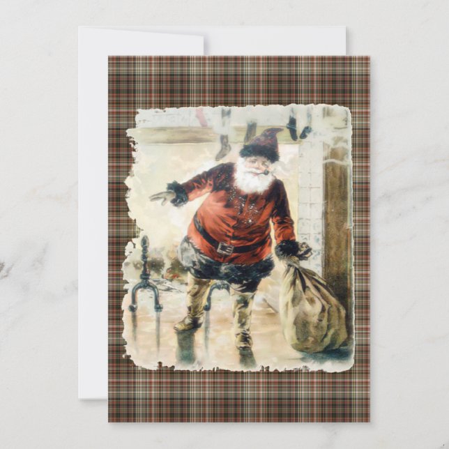 Plaid Vintage Santa Claus Invitation (Front)