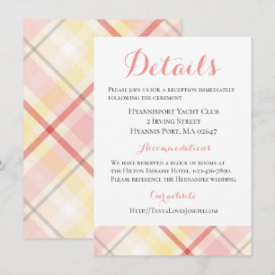 Plaid Wedding Details Pink & Yellow Stripe Plaid Invitation