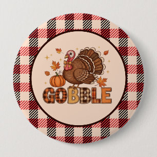 Plaid & Whimsy – Festive Thanksgiving Turkey 10 Cm Round Badge