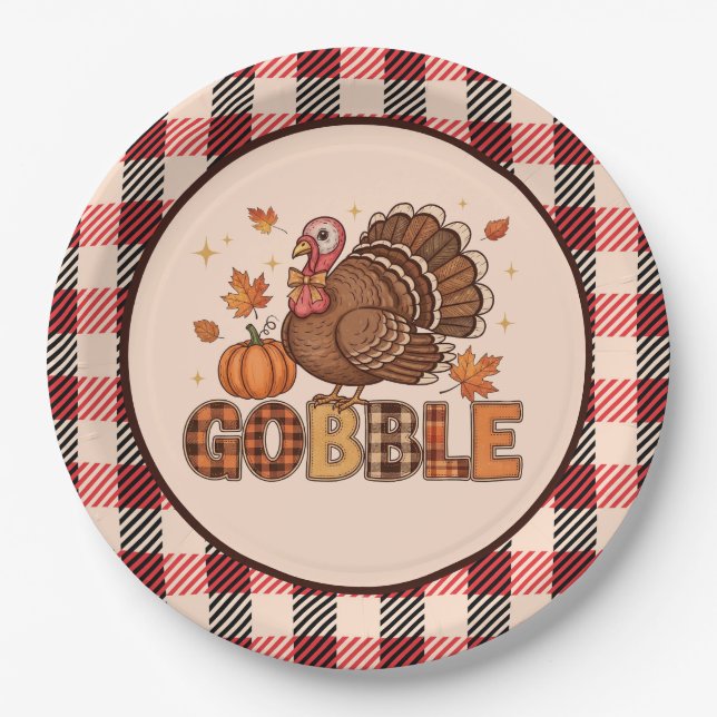 Plaid & Whimsy – Festive Thanksgiving Turkey Paper Plate (Front)