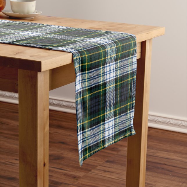 Plaid White Green White Clan Gordon Tartan Short Table Runner (In Situ)