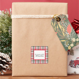 Plaid Winter Holiday Christmas Personalised Square Sticker