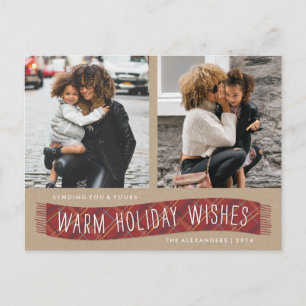 Plaid Winter Scarf Holiday Postcard - Brick