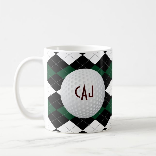 Plaid with Golf Ball, Personalised Coffee Mug (Left)
