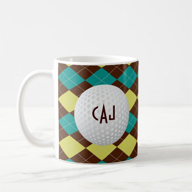 Plaid with Golf Ball, Personalised Coffee Mug (Left)