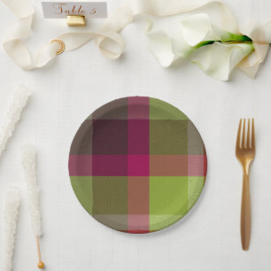 Plaid With Patterened Texture Paper Plate