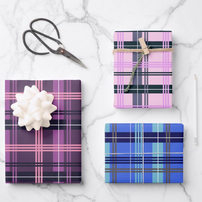 Plaid Wrapping Paper Flat Sheet (Mixed Set of 3) (Front)