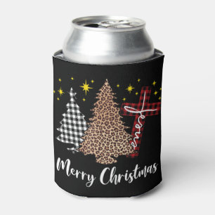 Plaid Xmas Tree Christian Cross Jesus Merry Christ Can Cooler