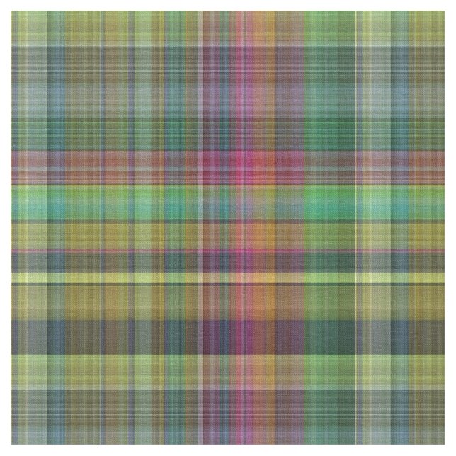 Plaid Yellow Pink Green Design Fabric (Close Up)