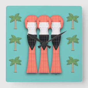 Plaidmingos Square Wall Clock