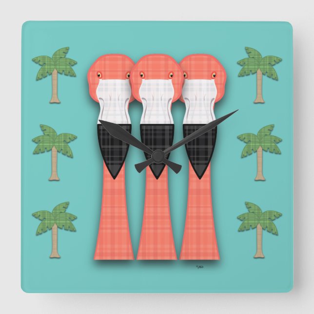 Plaidmingos Square Wall Clock (Front)