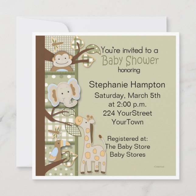 Plaids and Poka Dots Safari Animal Baby Shower Invitation (Front)