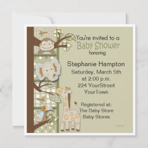 Plaids and Poka Dots Safari Animal Baby Shower Invitation