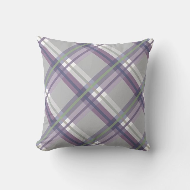 Plaids, Checks, Tartans Grey Green Lavender Cushion (Front)