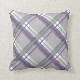 Plaids, Checks, Tartans Grey Green Lavender Cushion