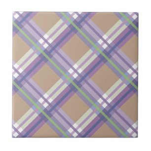 Plaids, Checks, Tartans Sand Lavender and Mint Ceramic Tile