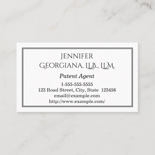 Plain and Classy Patent Agent Business Card (Front)