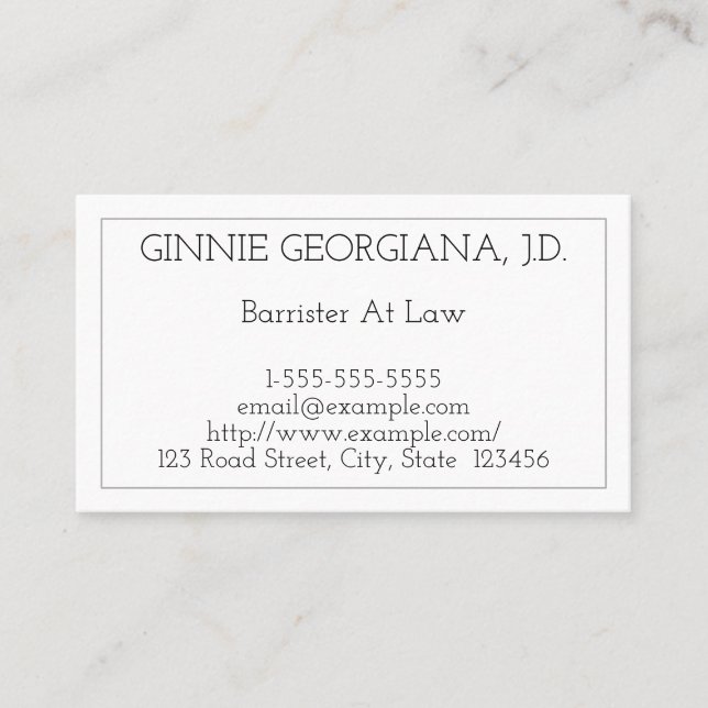 Plain and Modern Barrister At Law Business Card (Front)