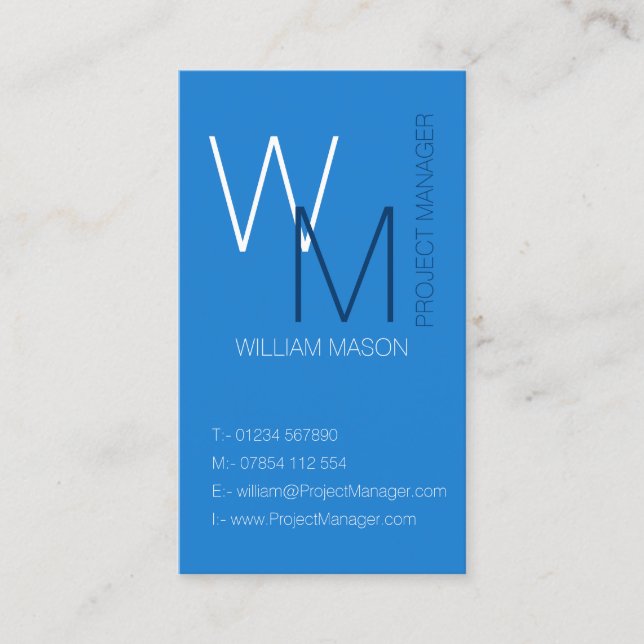 Plain and Simple Blue Monogram Business Card (Front)