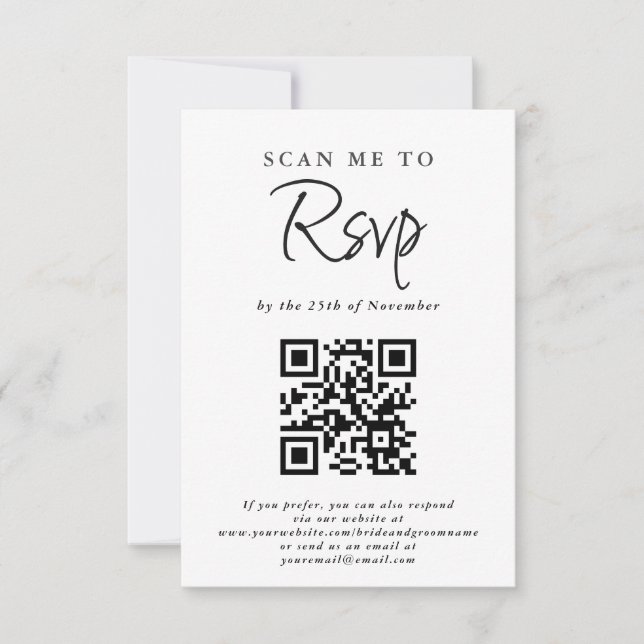 Plain and Simple Casual Wedding RSVP QR Code Card (Front)