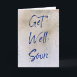 Plain and Simple Get Well Soon Card<br><div class="desc">This get well card features bold blue handwriting style lettering that spells out the message "Get Well Soon" on the front against a textured tan colored background. Blue lettering on the inside of this card is ready to be customized with your own special message.</div>