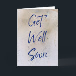 Plain and Simple Get Well Soon Card<br><div class="desc">This get well card features bold blue handwriting style lettering that spells out the message "Get Well Soon" on the front against a textured tan colored background. Blue lettering on the inside of this card is ready to be customized with your own special message.</div>