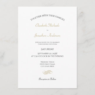 Plain and Simple White and Gold Classic Wedding Invitation