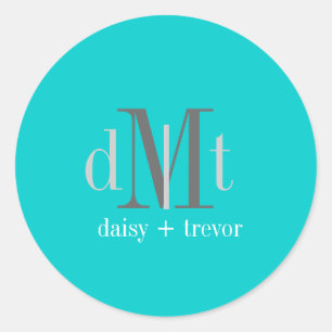 Plain Aqua Blue+Graphite Monogram stickers
