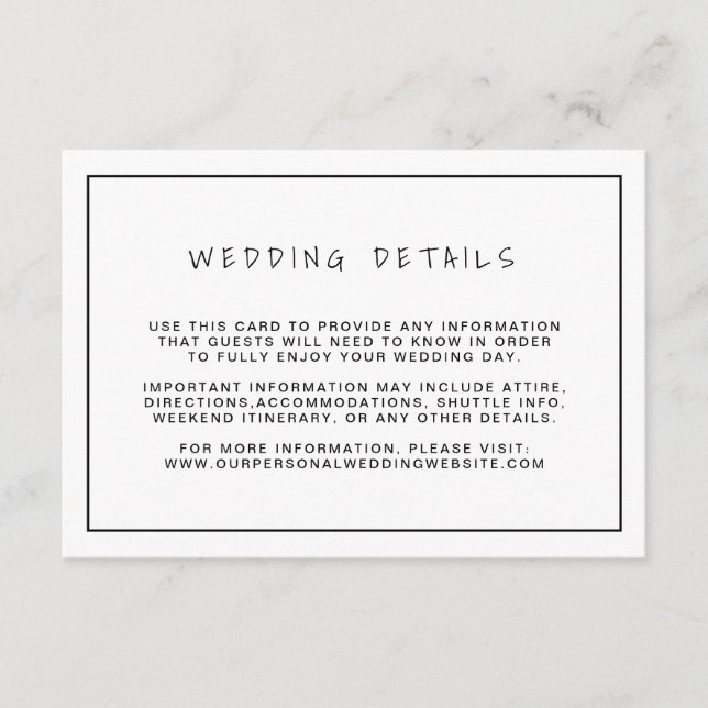 Plain Black and White Border Wedding Details Enclosure Card (Front)