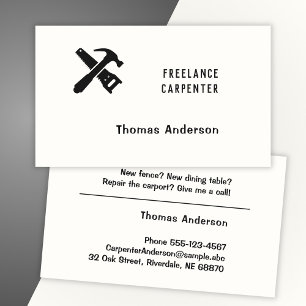 Plain Black and White Carpenter Business Card