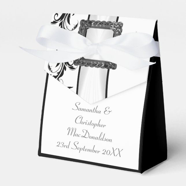Plain black and white damask lace wedding favour box (Front Side)