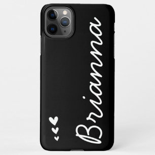 Plain Black and White Hearts Custom Name Stylish iPhone 11Pro Max Case